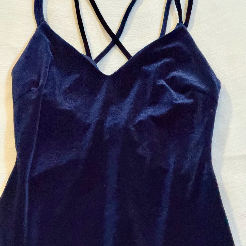 Lulus Deep Blue Velvet Bodycon Dress XS Crisscross Y2K Party Slip EUC Cocktails
